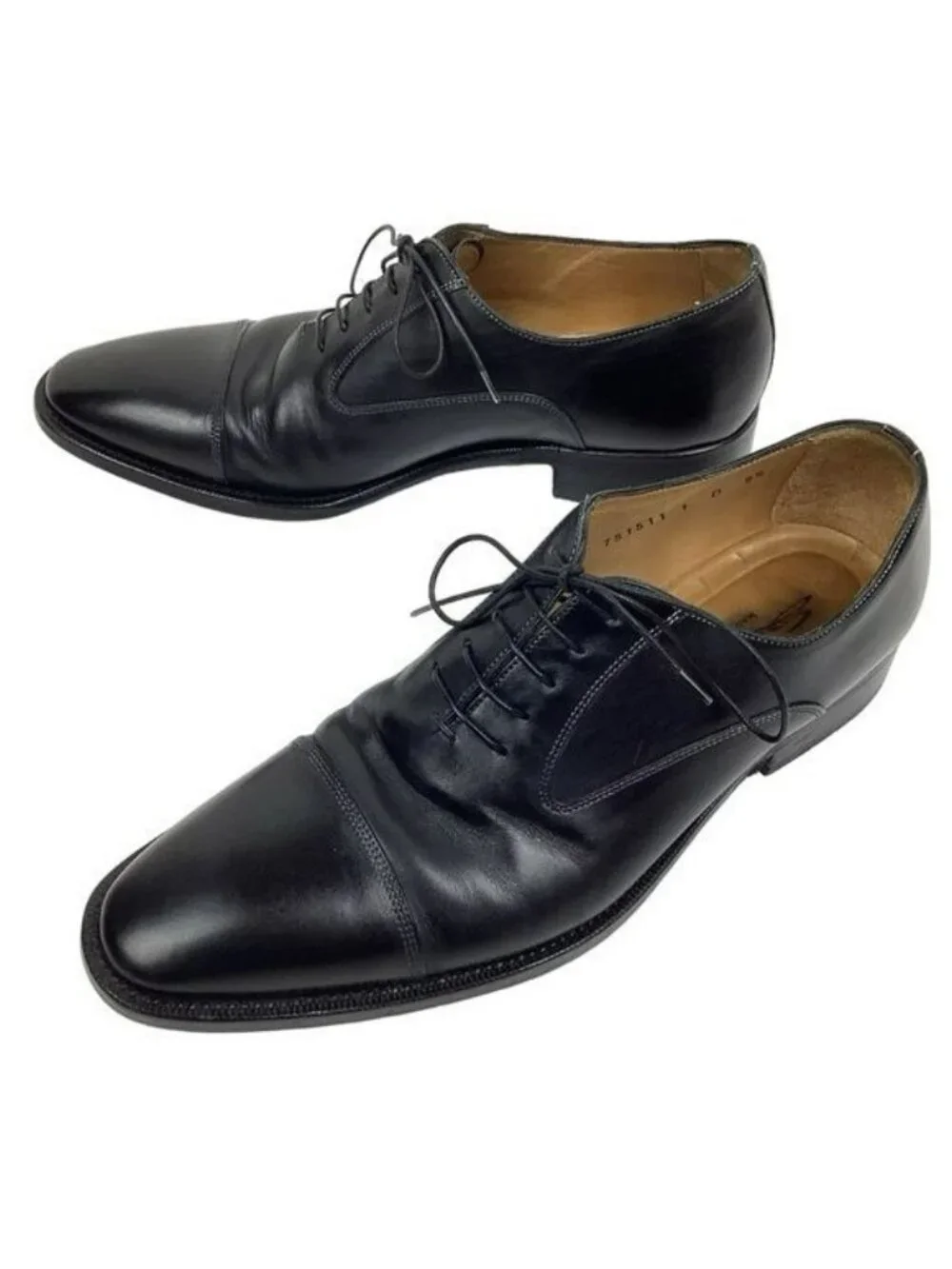 Santoni Darian Mens 9.5 D Cap Toe Oxford Leather Dress Shoe Black Style #751511